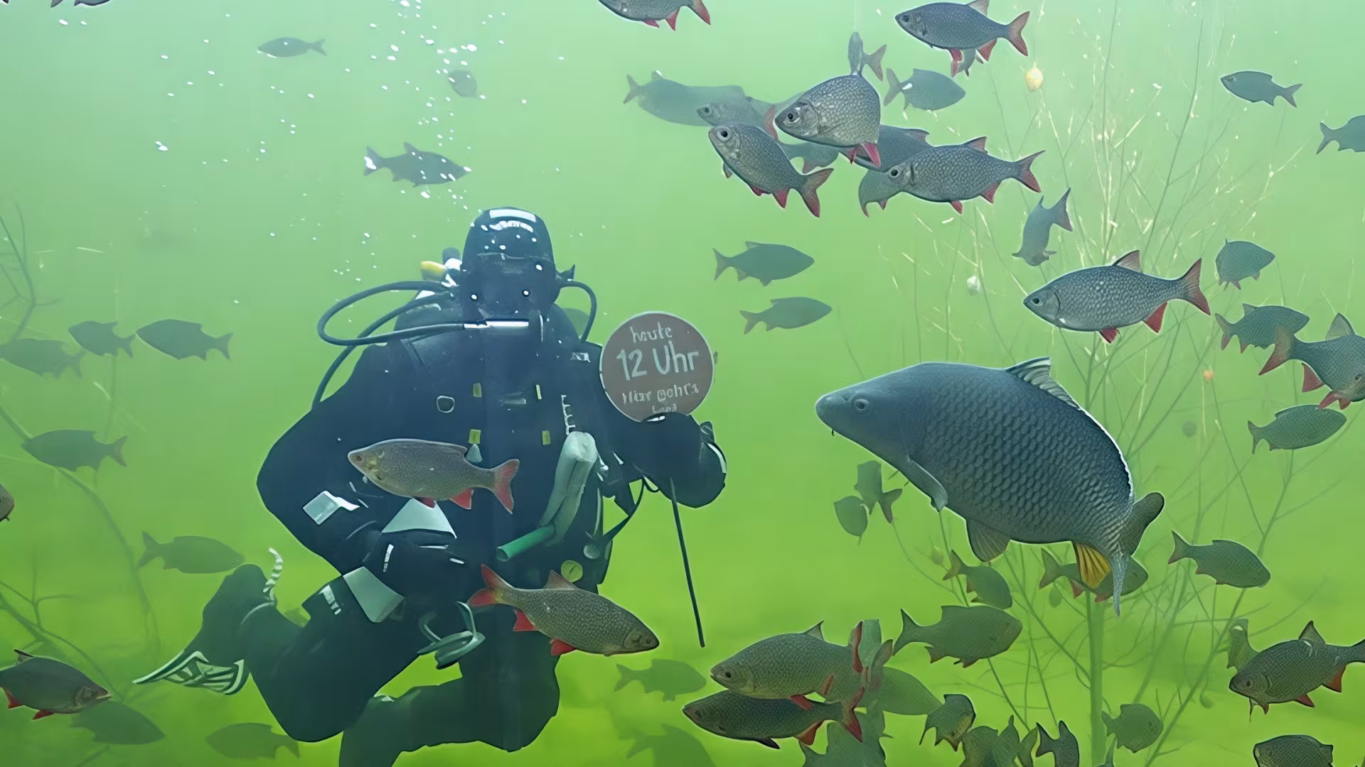 Im großen Natur-Aquarium leben einige heimische Fischarten – vom kleinen Stichling bis zum stattlichen Hecht